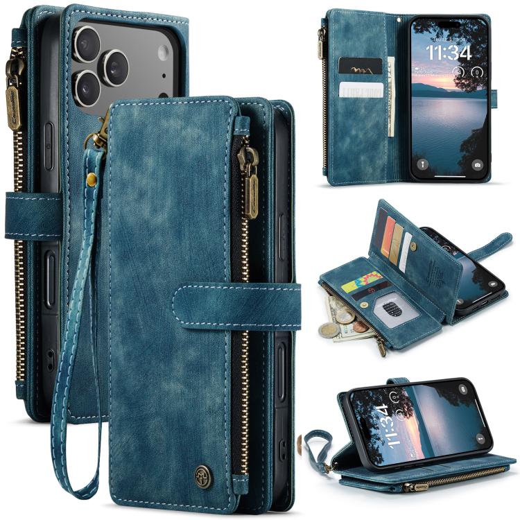 For iPhone 17 Pro CaseMe C30 Card Slots Zipper Wallet Leather Phone Case(Blue)