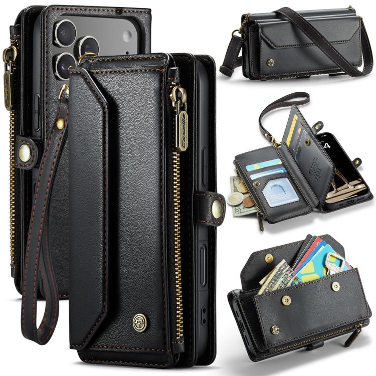 For iPhone 17 Pro CaseMe C36 Card Slots Zipper Wallet RFID Anti-theft Leather Phone Case(Black)