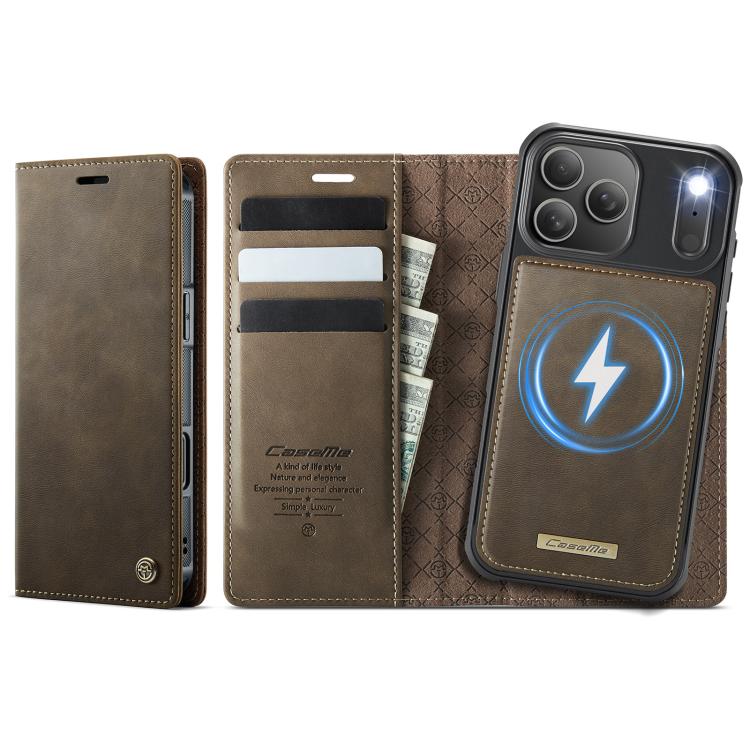 For iPhone 17 Pro CaseMe C49 MagSafe RFID Blocking Detachable Wallet Leather Phone Case(Coffee)