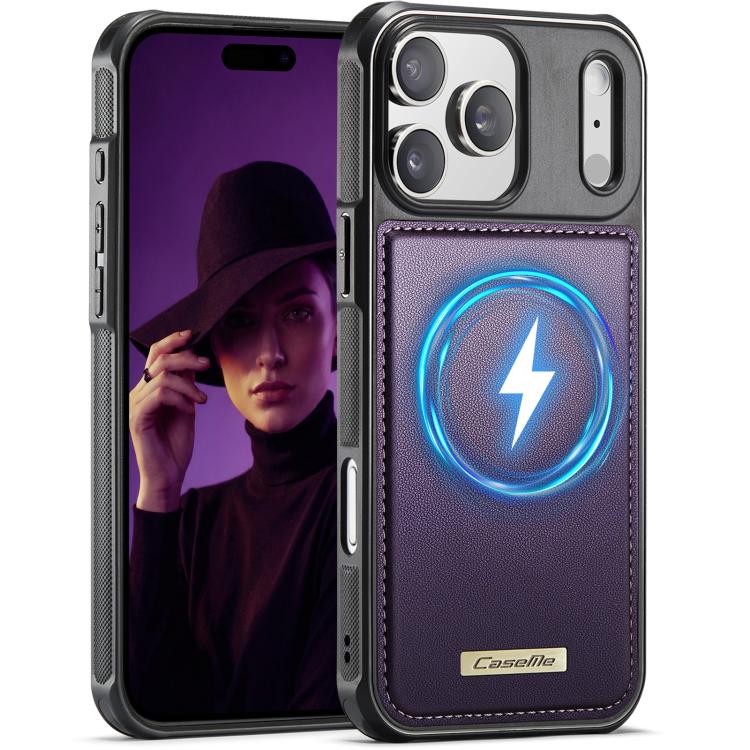 For iPhone 17 Pro CaseMe C69 Series Magnetic Vegan Leather Back Phone Case(Purple)