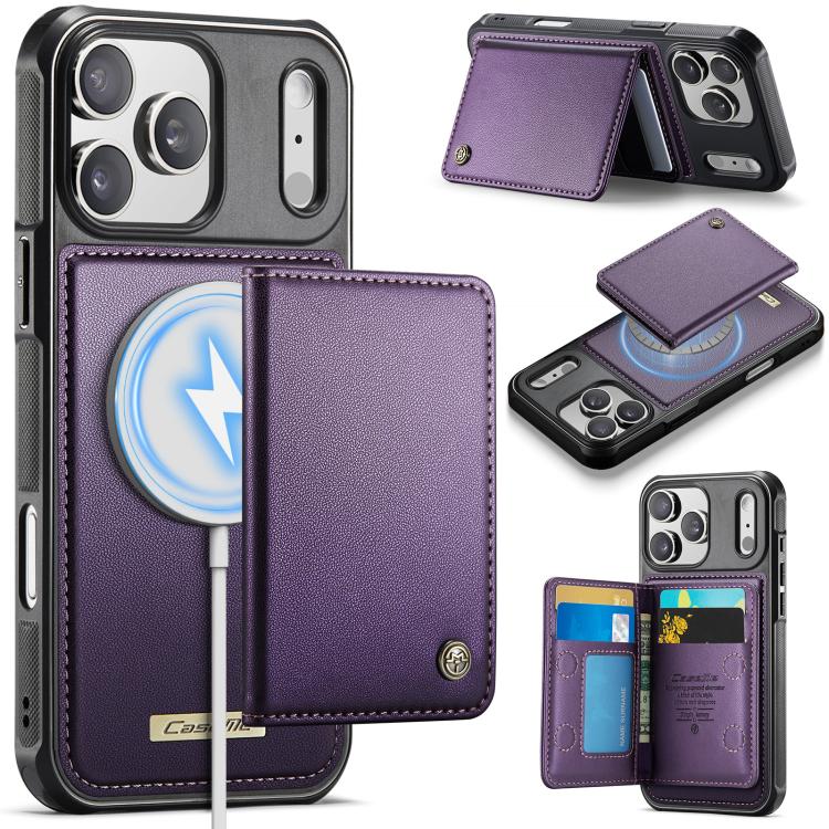 For iPhone 17 Pro CaseMe Me80 Series Detachable Wallet Magnetic RFID Vegan Leather Phone Case(Purple)