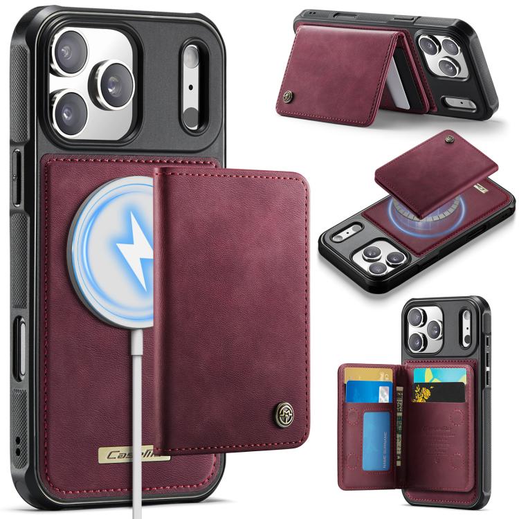 For iPhone 17 Pro CaseMe Me80 Series Detachable Wallet Magnetic RFID Vegan Leather Phone Case(Red)
