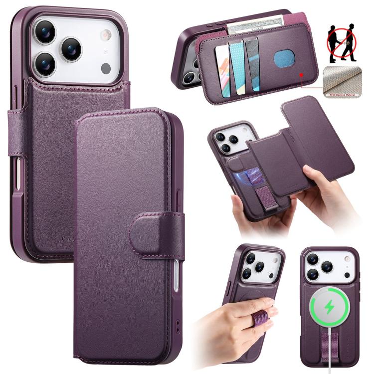 For iPhone 17 Pro CaseNeo Finger Grip Strap MagSafe Leather Phone Case(Purple)