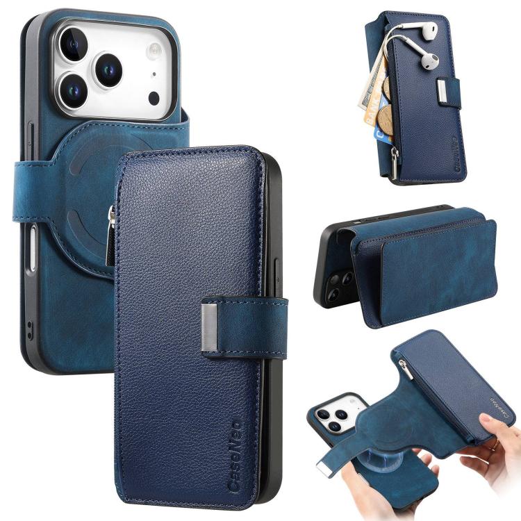 For iPhone 17 Pro CaseNeo MagSafe RFID Anti-theft Zipper Wallet Retro Leather Phone Case(Blue)