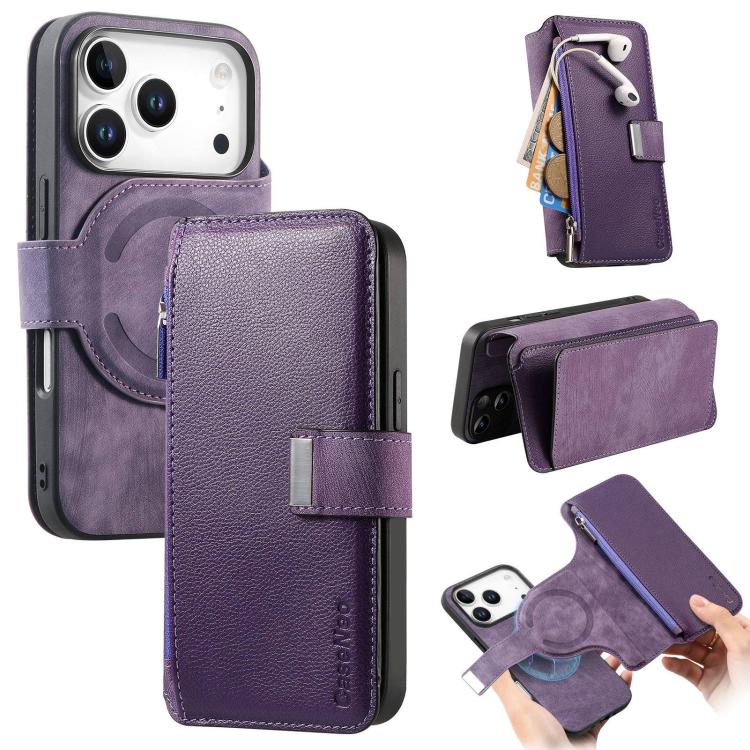 For iPhone 17 Pro CaseNeo MagSafe RFID Anti-theft Zipper Wallet Retro Leather Phone Case(Purple)