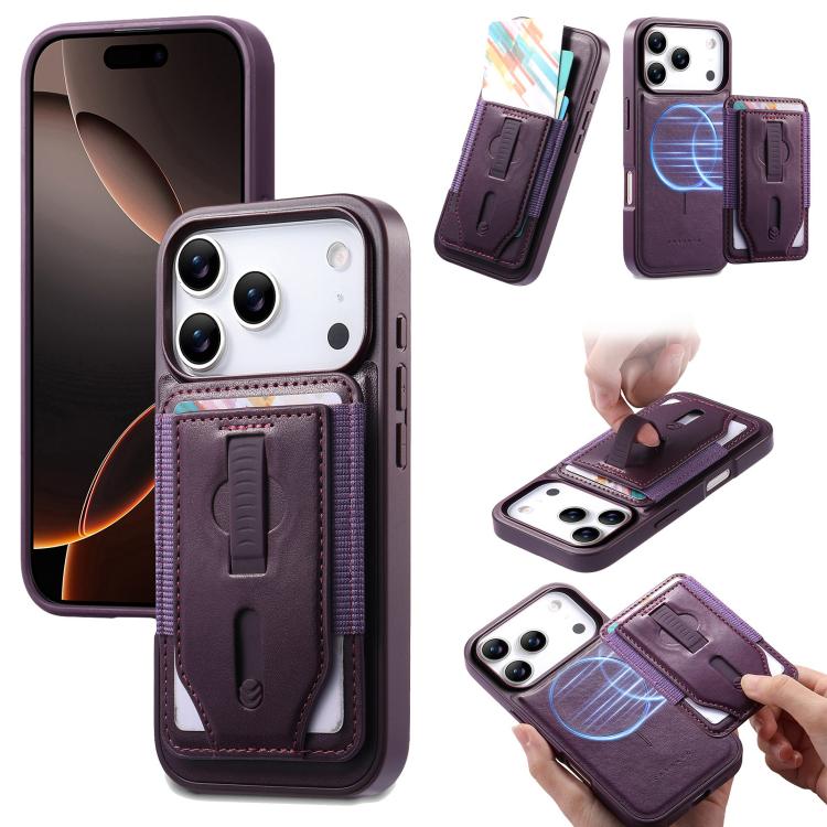 For iPhone 17 Pro CaseNeo Retro Wristband Elastic Card Bag Magnetic Back Phone Case(Purple)