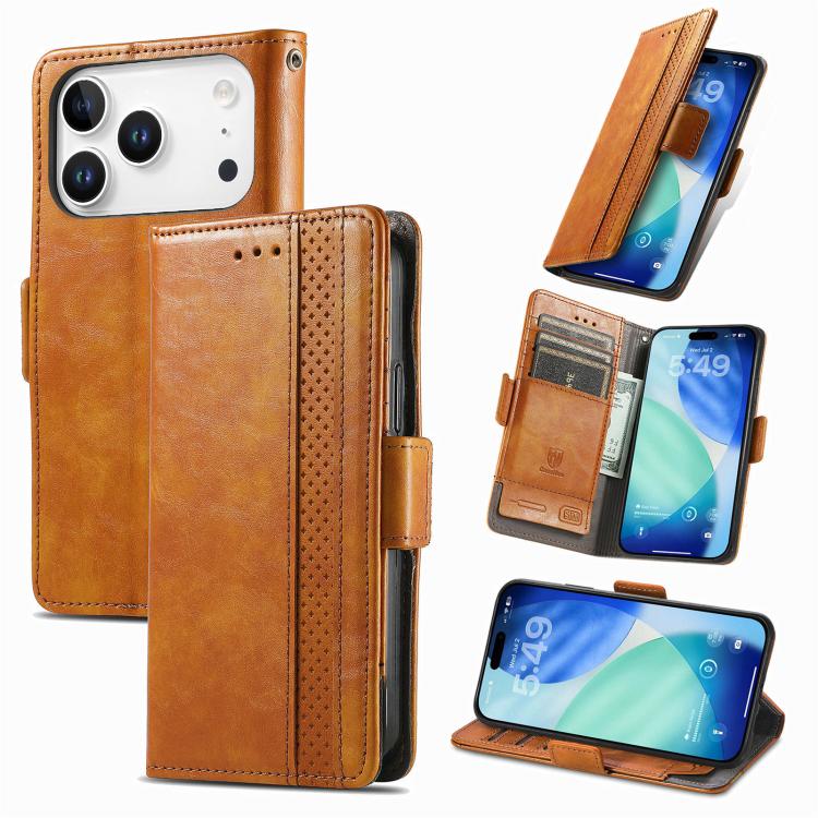 For iPhone 17 Pro CaseNeo Splicing Dual Magnetic Buckle Leather Phone Case(Khaki)