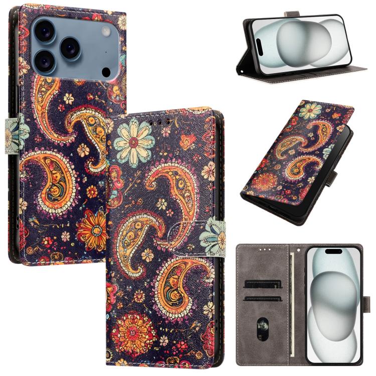 For iPhone 17 Pro CH002 Colored Drawing Buckle Clasp Vegan Leather Phone Case(Paisley Pattern)