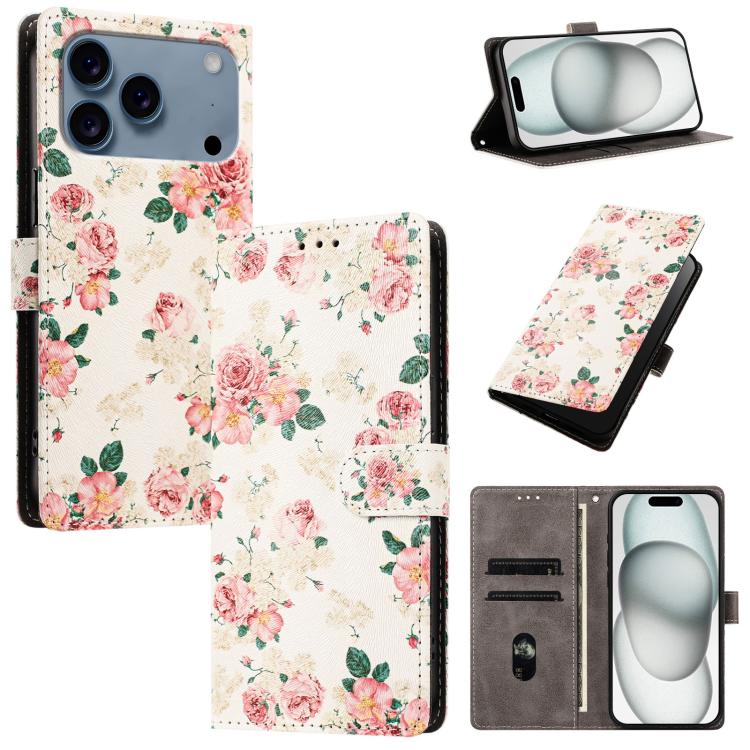 For iPhone 17 Pro CH002 Colored Drawing Buckle Clasp Vegan Leather Phone Case(Roses)