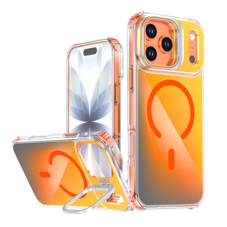 For iPhone 17 Pro Chameleon Lens Kickstand Magnetic Phone Case(Orange)