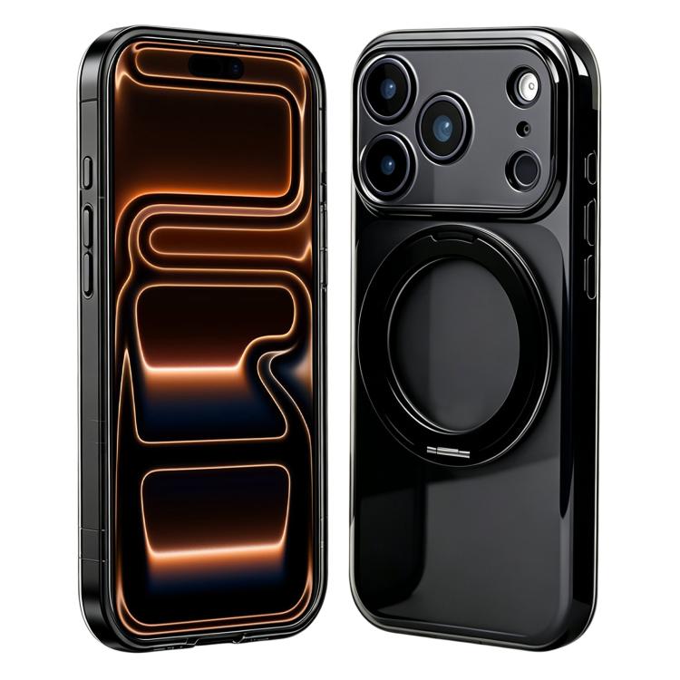 For iPhone 17 Pro Change to 17 Pro Silicone Magnetic Phone Case with 360 Degrees Rotating Holder(Black)