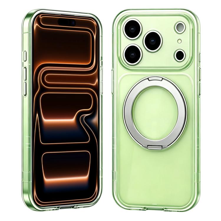 For iPhone 17 Pro Change to 17 Pro Silicone Magnetic Phone Case with 360 Degrees Rotating Holder(Green)