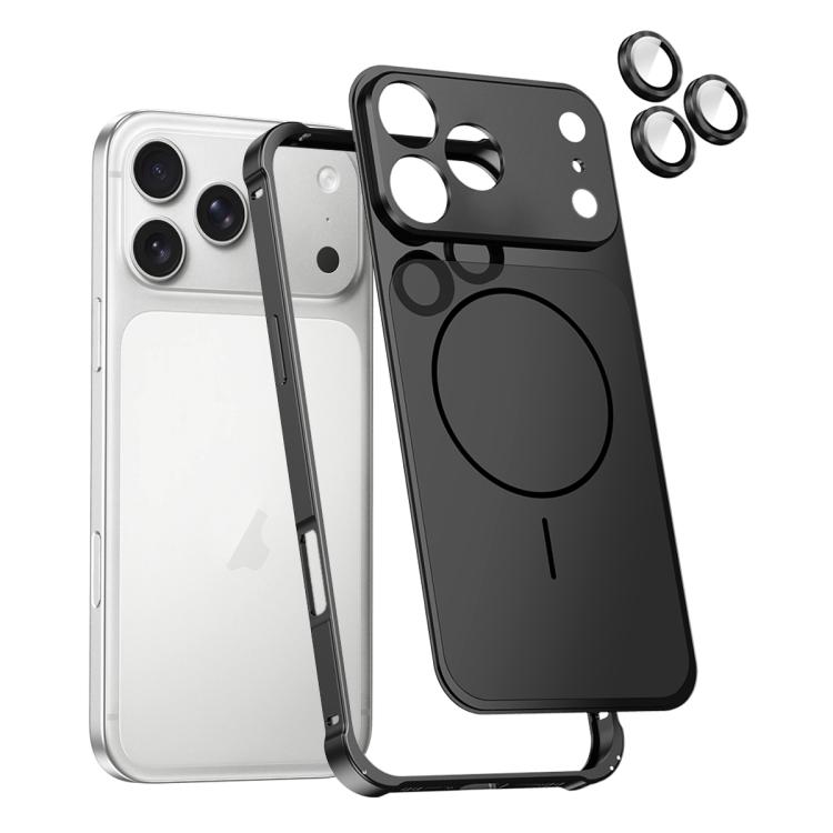 For iPhone 17 Pro Change to 17 Series X1 Metal Frame + Lens Magnetic Phone Case(Black)