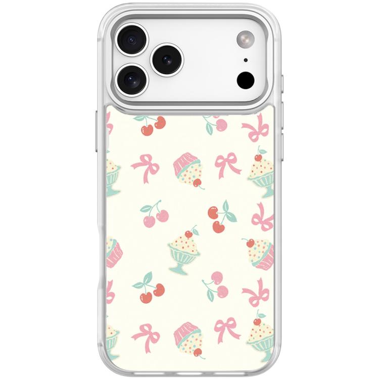 For iPhone 17 Pro Cherry Cake Pattern Magnetic Phone Case(Transparent White)