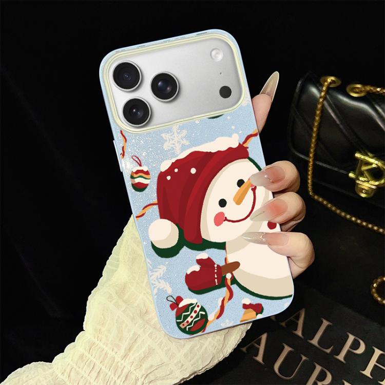 For iPhone 17 Pro Christmas Pattern IMD Glitter PC Hybrid TPU Phone Case(Blue)