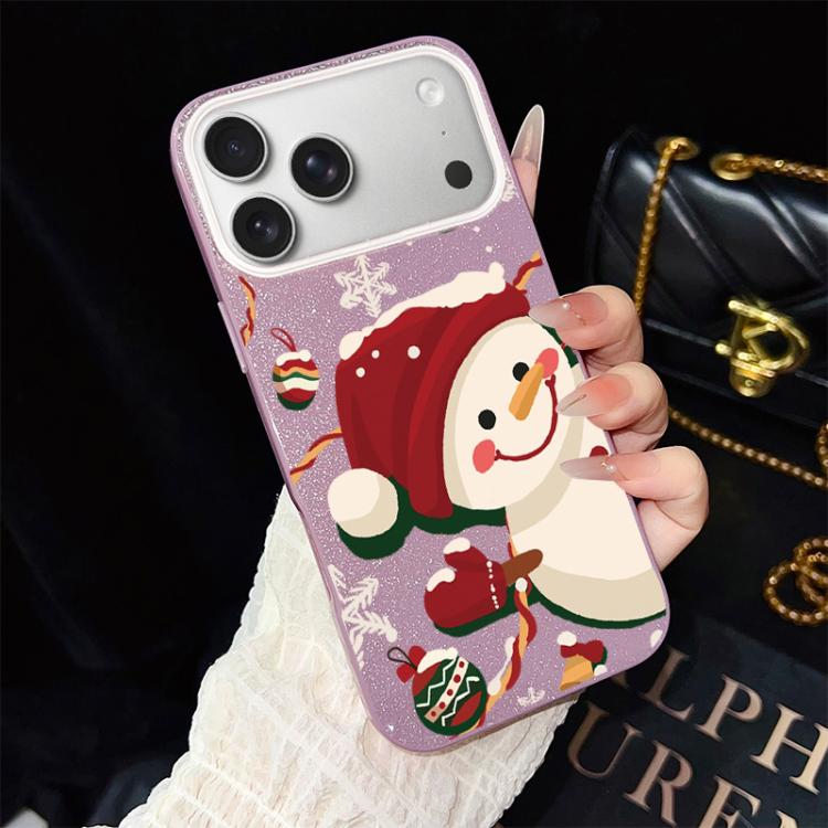 For iPhone 17 Pro Christmas Pattern IMD Glitter PC Hybrid TPU Phone Case(Purple)