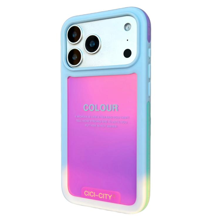 For iPhone 17 Pro CICI-CITY CH-60 Dopamine Dual-Tone Anti-Collision Phone Case(Blue Frame Cherry Pink)