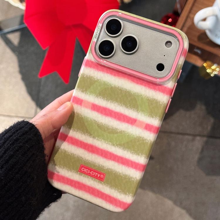 For iPhone 17 Pro CICI-CITY CH-61 Crayon Pattern Magnetic Phone Case(Green Rose Pink)