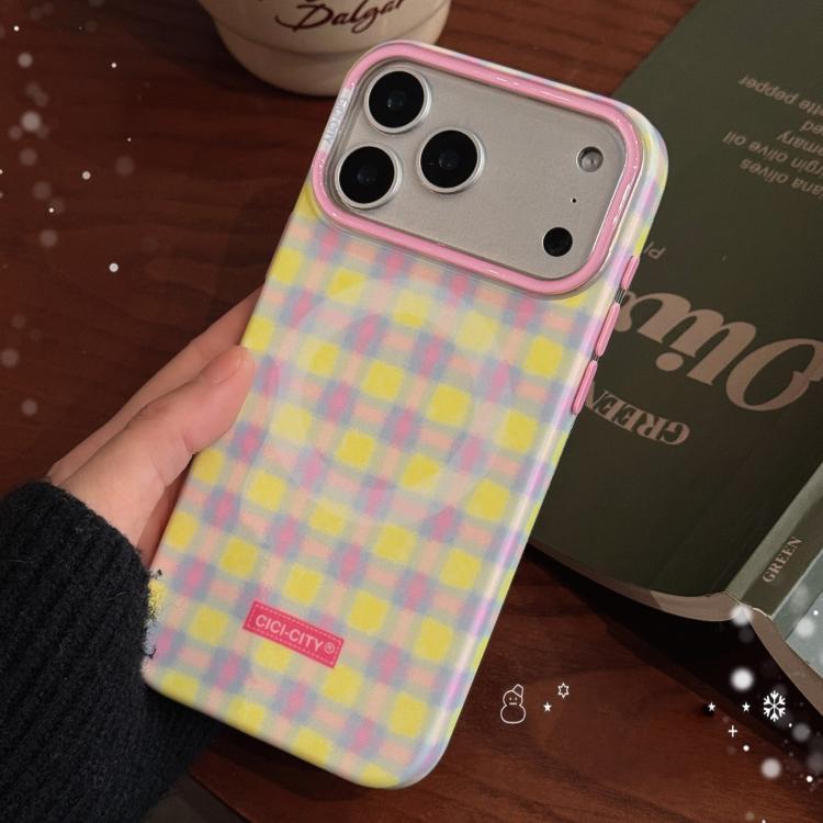For iPhone 17 Pro CICI-CITY CH-61 Crayon Pattern Magnetic Phone Case(Yellow Plaid)