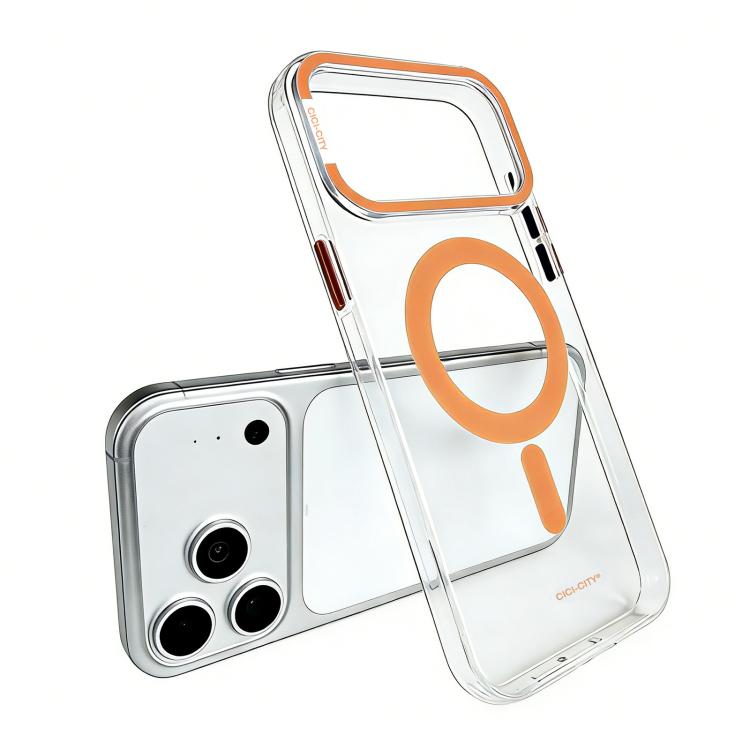 For iPhone 17 Pro CICI-CITY Self-Healing Transparent IMD Magnetic Phone Case(Orange)