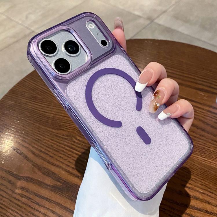 For iPhone 17 Pro Clear Glitter Magnetic Shockproof Phone Case(Purple)