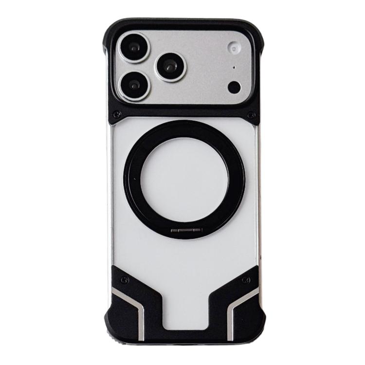 For iPhone 17 Pro Clear PC Armor Frameless Magnetic Holder Phone Case(Black)