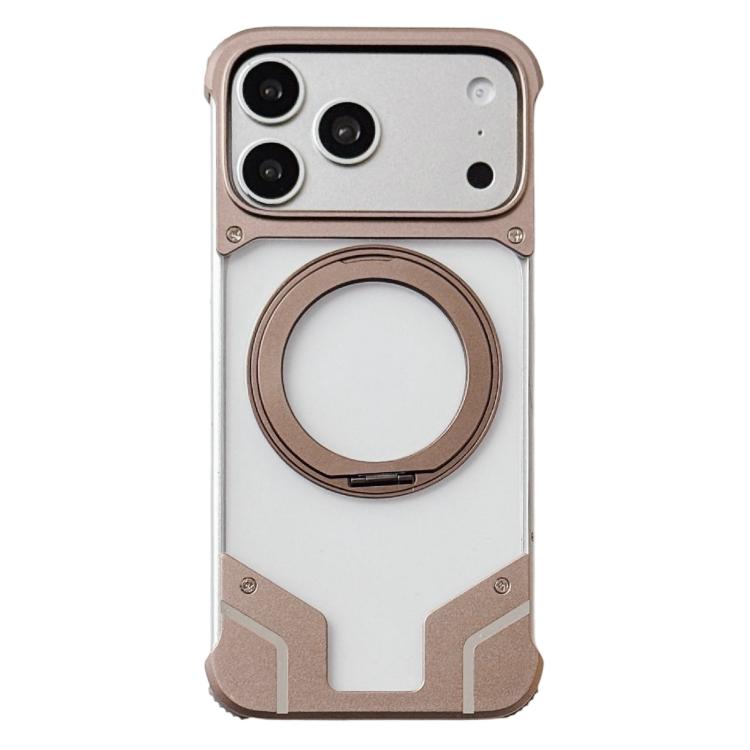 For iPhone 17 Pro Clear PC Armor Frameless Magnetic Holder Phone Case(Desert Gold)