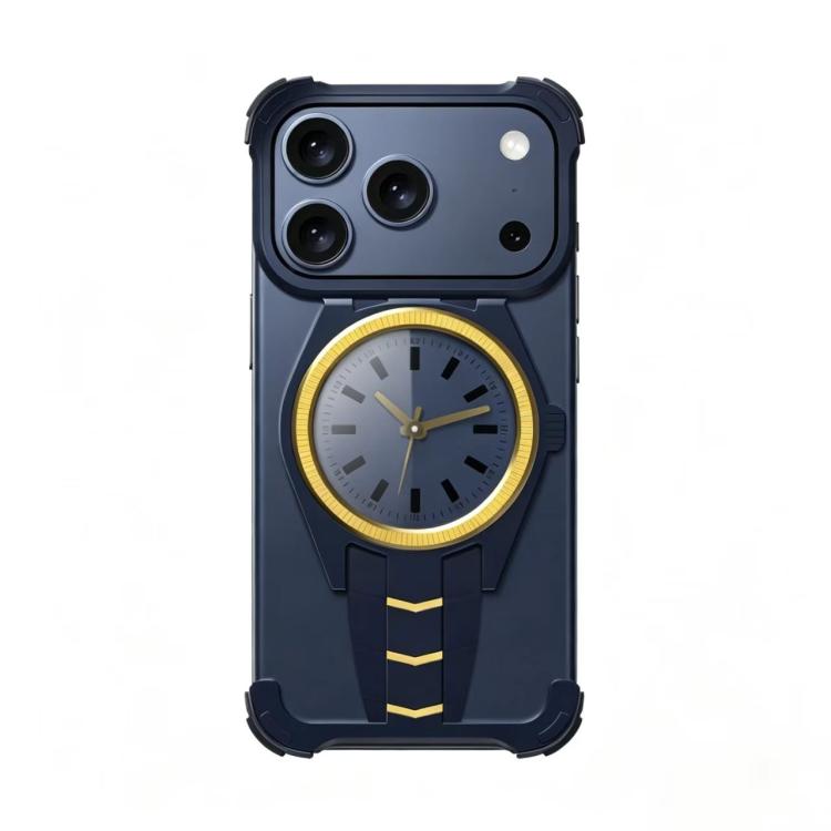 For iPhone 17 Pro Clock Design Aluminum Alloy Magnetic Phone Case(Blue)