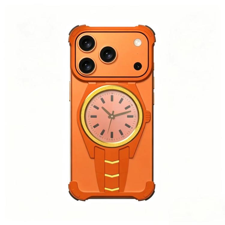 For iPhone 17 Pro Clock Design Aluminum Alloy Magnetic Phone Case(Orange)