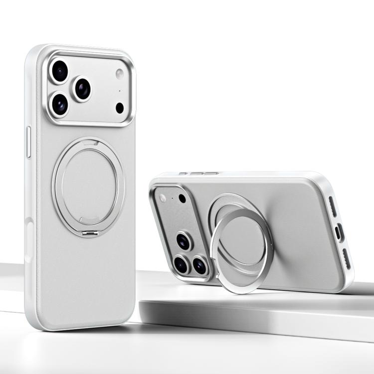 For iPhone 17 Pro Cloud Block Star Leather Series 360 Degree Rotation Holder Magnetic Phone Case(White)