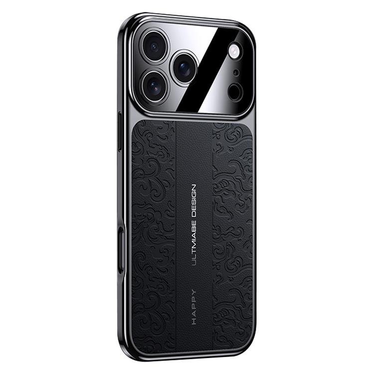 For iPhone 17 Pro Cloud Dragon Pattern Plain Leather PC Phone Case(Black)