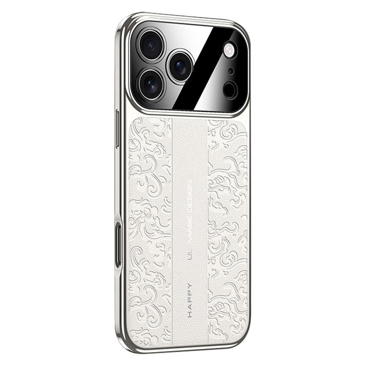 For iPhone 17 Pro Cloud Dragon Pattern Plain Leather PC Phone Case(White)