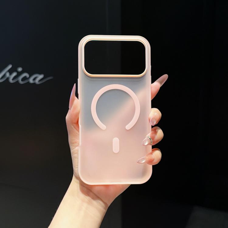 For iPhone 17 Pro Cloud Edge Floating Semi-Transparent Matte Magnetic Phone Case(Pink)