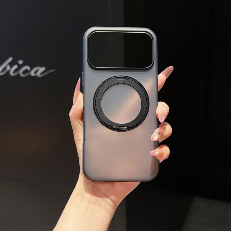 For iPhone 17 Pro Cloud Edge Floating Semi-Transparent Matte Magnetic Rotating Holder Phone Case(Black)