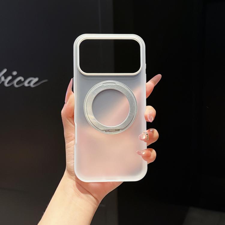 For iPhone 17 Pro Cloud Edge Floating Semi-Transparent Matte Magnetic Rotating Holder Phone Case(White)