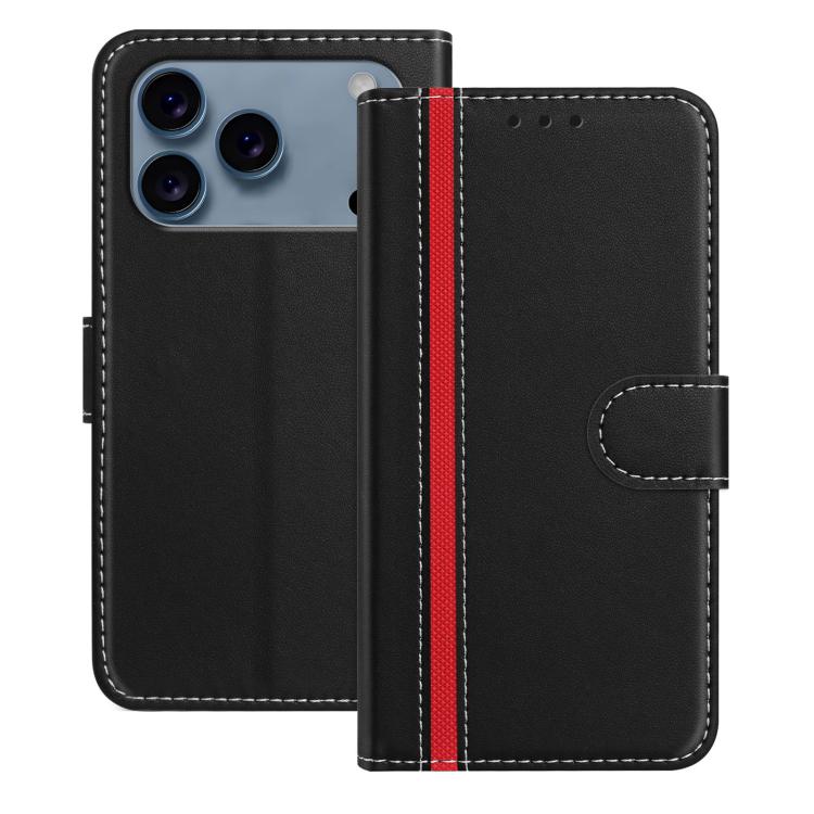 For iPhone 17 Pro Color Block Card Slots Vegan Leather Phone Case(Black)