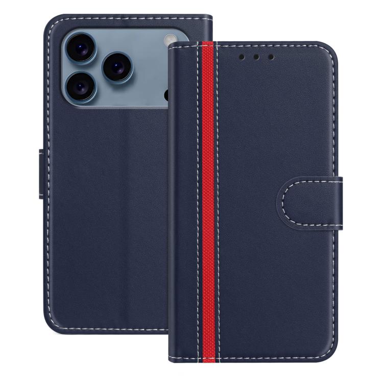 For iPhone 17 Pro Color Block Card Slots Vegan Leather Phone Case(Blue)