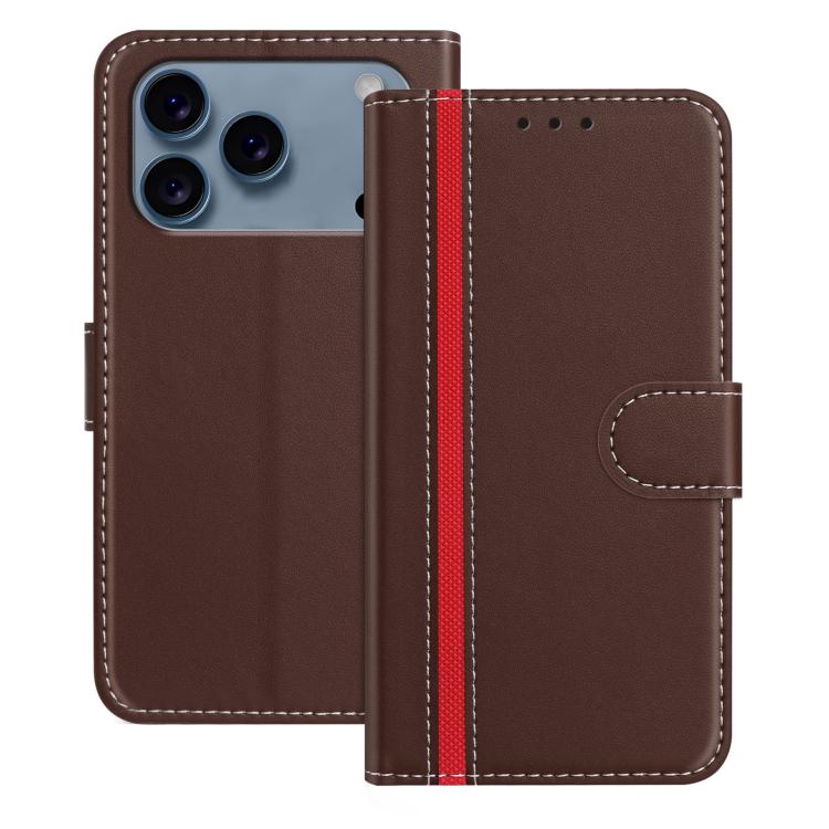 For iPhone 17 Pro Color Block Card Slots Vegan Leather Phone Case(Brown)