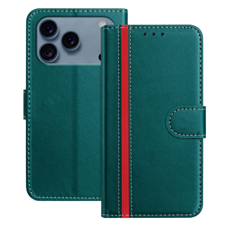 For iPhone 17 Pro Color Block Card Slots Vegan Leather Phone Case(Green)