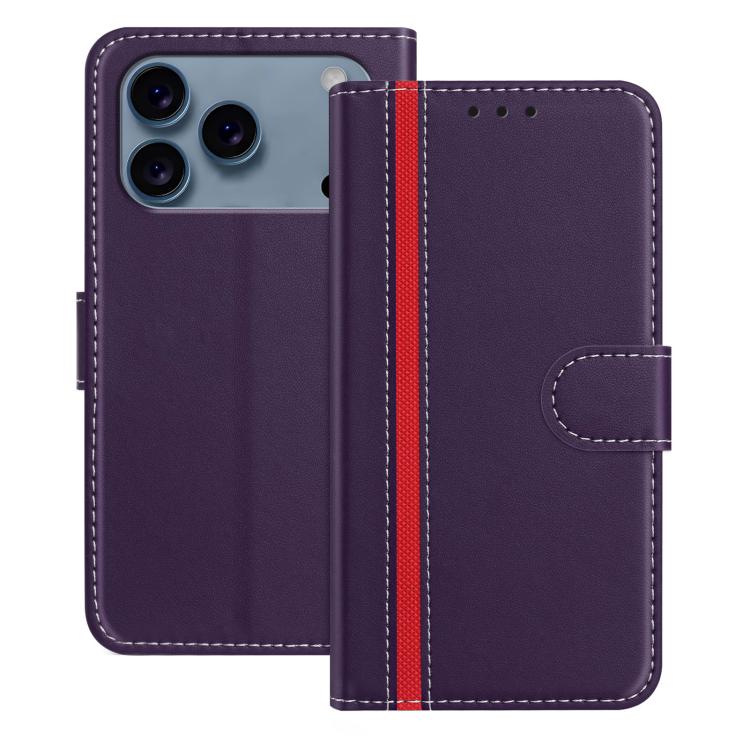 For iPhone 17 Pro Color Block Card Slots Vegan Leather Phone Case(Purple)