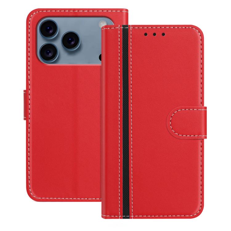 For iPhone 17 Pro Color Block Card Slots Vegan Leather Phone Case(Red)