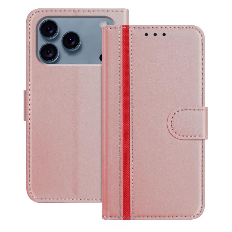 For iPhone 17 Pro Color Block Card Slots Vegan Leather Phone Case(Rose Gold)