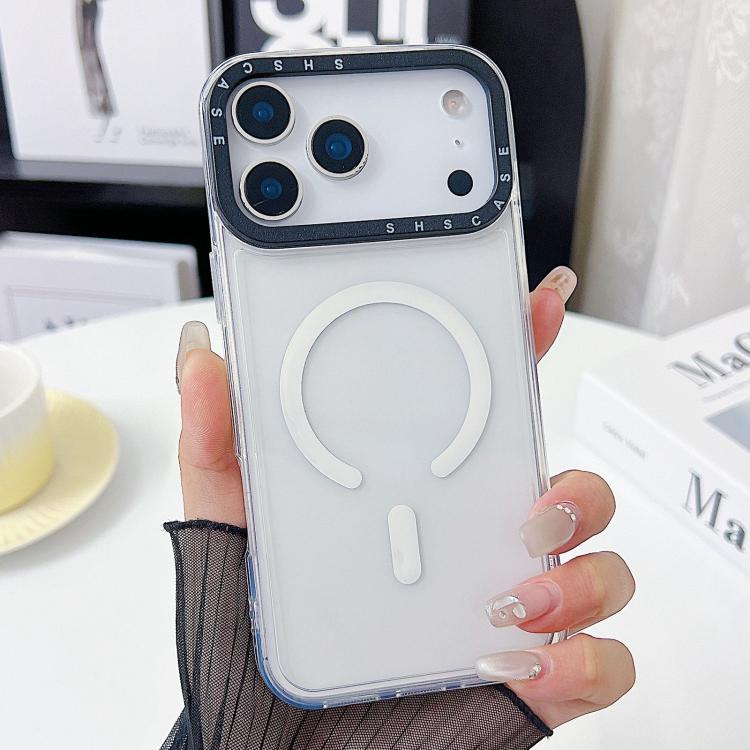 For iPhone 17 Pro Color Contrast Lens Frame Transparent TPU Phone Case(Black)