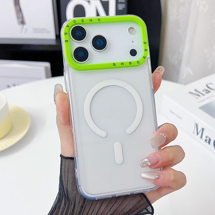 For iPhone 17 Pro Color Contrast Lens Frame Transparent TPU Phone Case(Green)