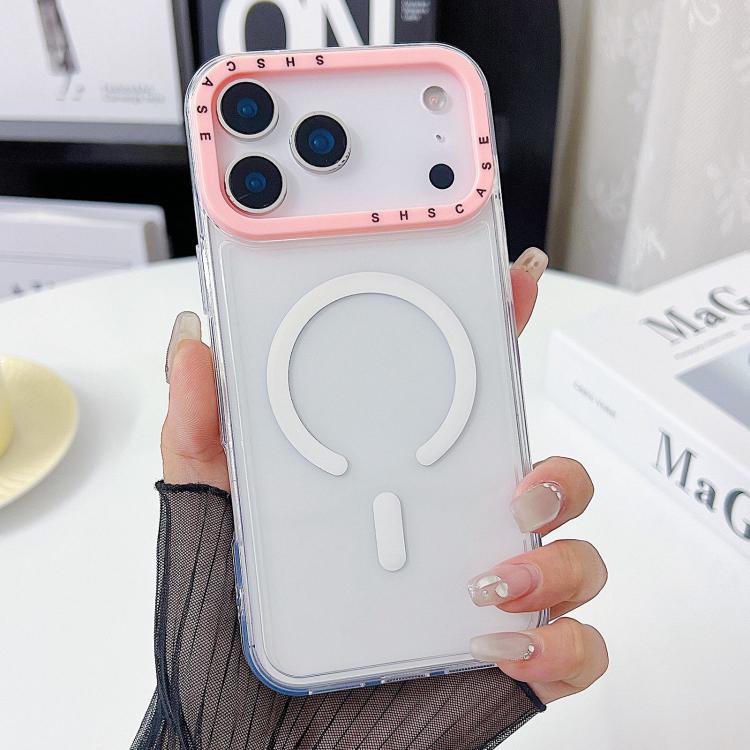 For iPhone 17 Pro Color Contrast Lens Frame Transparent TPU Phone Case(Pink)