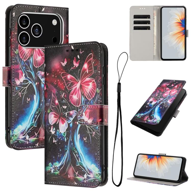 For iPhone 17 Pro Color Drawing Pattern Leather Phone Case(Butterfly Tree)