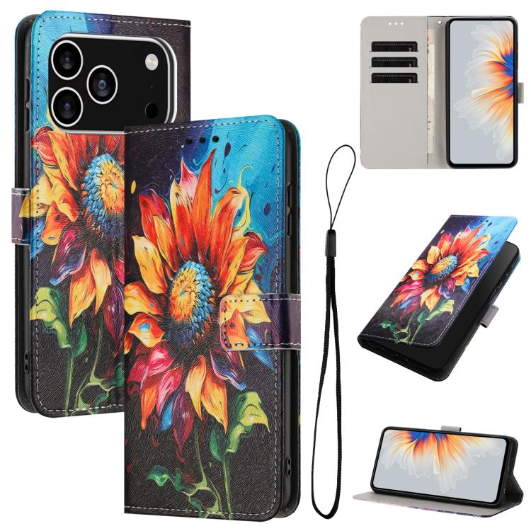 For iPhone 17 Pro Color Drawing Pattern Leather Phone Case(Sunflower)