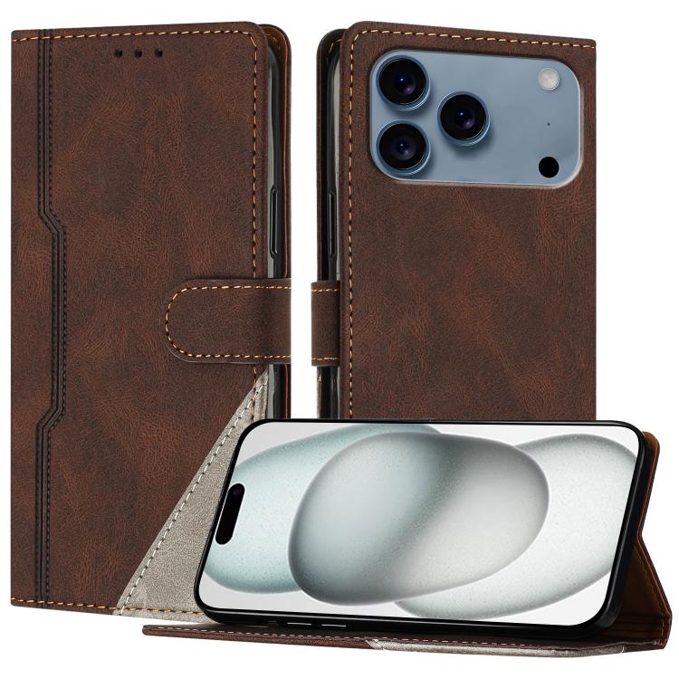 For iPhone 17 Pro Color Matching Buckle Clasp Vegan Leather Phone Case(Brown)