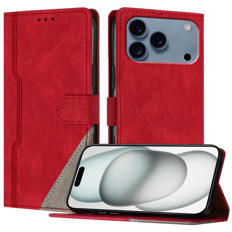 For iPhone 17 Pro Color Matching Buckle Clasp Vegan Leather Phone Case(Red)