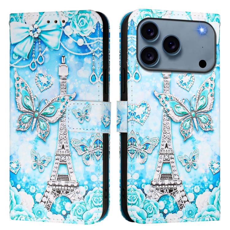 For iPhone 17 Pro Colored Drawing Pattern Plain Weave Leather Phone Case(Tower Butterfly)